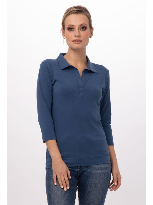 Definity女版V領七分袖Polo衫  (鋼青藍、蘑菇色)